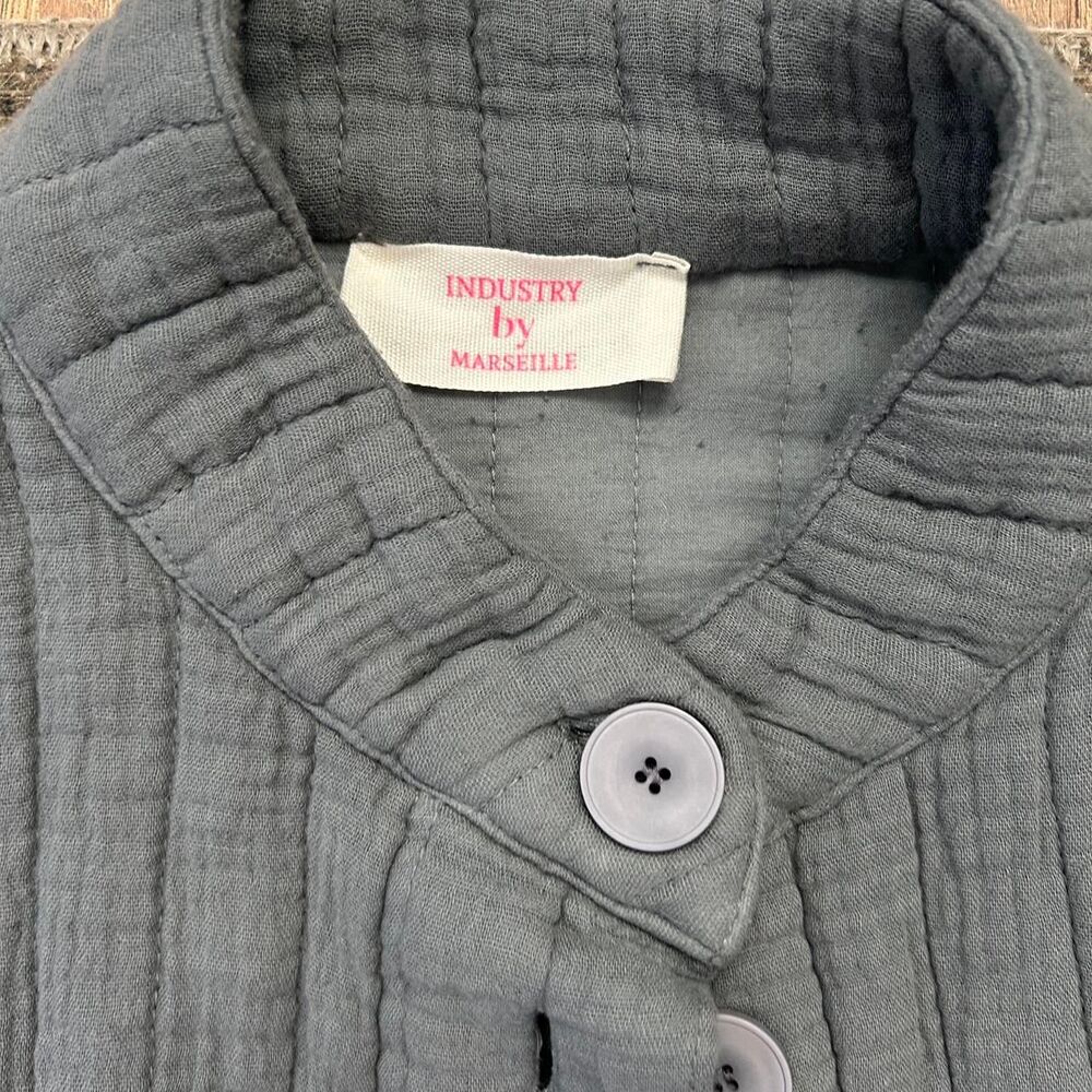 Quilted Button-Front Boxy Jacket - Slate Green - Picture 3 of 7
